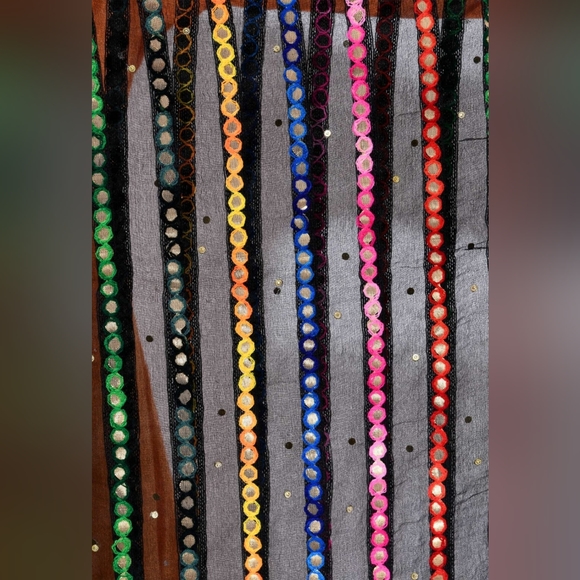 Black mirror work embroidered dupatta / scarf - Picture 2 of 2